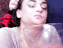 Facialized teen BJ slave bound and throat fucked