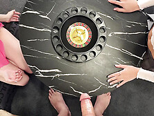 Christmas Handjob Challenge: Two Girls One Guy House Party Fun with Oily Precum Dripping