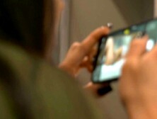 Busty blonde and brunette recording homemade content in a hotel room in Brazil.