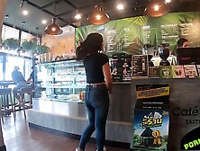 Drinking caffe with fresh Asian Lady