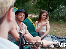 VIP4K.  Slutty couples lick booties in the woods and screw with every other