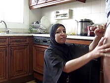French Arab Babe Hosts Guys At Her Marseille Apartment And Gives Head In The Kitchen