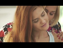 Blonde Girl Massages Redhead Senually After Having Morning Coffee.