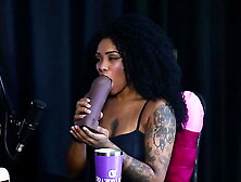 Dirty dark lady shows her boobs and demonstrates her oral sex after saying she is interested in fisting and enjoys to use the st