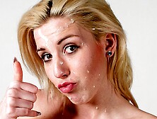 Blonde teeny with Braces gets large cums on, rimming