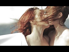 Stunning Blonde And Redhead Babes Frolick Around Beach Stark Naked.