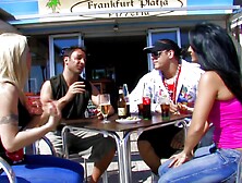 Wild Foursome On A Public Beach With Two Crazy Spanish Milfs