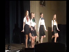 Russian Dance Teens In Satin Skirts And Pantyhose