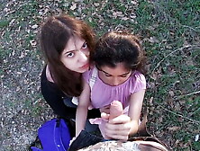 Two Teen Girls Are Playing Naughty Sex Games With Their Buddy In The Great Outdoors