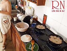 Nudist Housewife Regina Noir Cooks At The Kitchen.  Stripped Maid.  Nude Housewife.  S3