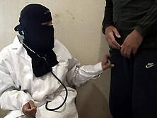Horny Muslim Doctor in Hijab Jerks Off Patient's Big Cock - Close Up Handjob