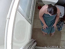 Hidden Camera From Above Catches Gal On Restroom And Tub