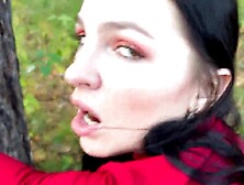 Ardent sex with a slutty wife in the autumn forest and cum on the face