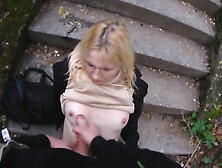 Picked up czech babe gives public blowjob