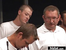 Horny girl moans during a gangbang