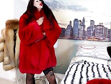 Sexy brunette playing in furs