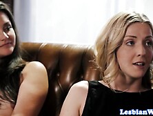 Bigtitted redhead milf pussylicks in spa trio