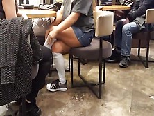 Horny Girl Sexy Legs Upskirt In Short Skirt Socks