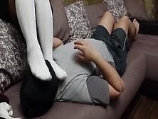 Slave Kiss Feet Schoolgirl Mistress Femdome Stockings White Knee Socks Foot Bizarre Collar Masturbates