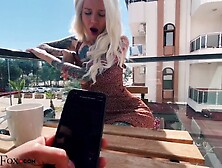 Charming Blonde Play Snatch Sex Toy in the Public Cafe