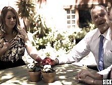 Sexy wives Dee Williams and Katie Morgan enjoyed cunt licking after giving a kiss