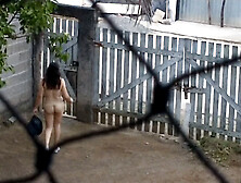 My wife working naked outside