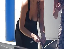 No Underwear No Bra Busty Girl At The Gas Station