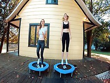 Piper Blush And Charlotte Blush On Trampoline,  No Bra