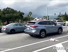 Teen Tripping Naked On Car In Public Traffic