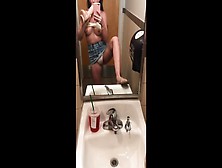 Young Slut Masturbates,  Fingers Ass,  Pees In Public Starbucks Restroom