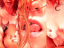 Caught my RedHead Girlfriend after Shower | Sloppy BlowJob Cum on Big Tits