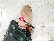 Tape Mummified Girl Pantyhose Hooded And Ball Gagged