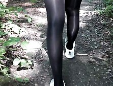 Hot Shiny Pantyhose Fetish In The Forest