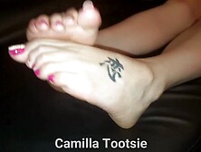 Soles Up On Leather Sofa Foot Tease Milf Cute Sweaty Feet Pedicured Toes