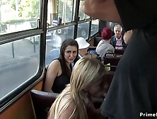 Blonde gets facial in public bus