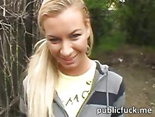 Flirty Blonde Chick Fucked In The Woods