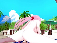 Cosplay redhead teen with big tits masturbates sex mate's big dick outdoors in POV