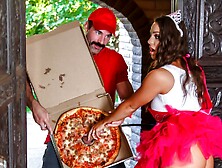 The pizza delivery guy rings extra sausage to the chicks