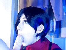 Ada Wong hooks up with Leon,  gives a footjob and takes a big oiled ass pounding