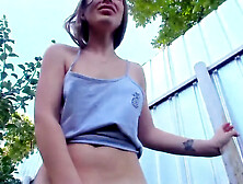 Little Vibrating Lovense Lush Makes This Lovely Slim Hottie Squirt In The Neighbors Garden