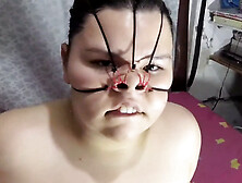 Perfect Sloppy Face Fuck with Nose Hooks and Cum on Her Throat