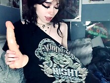 skinny emo Viakitty plays with huge toy
