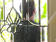 Gia reaches over and yanks out Logan's young cock