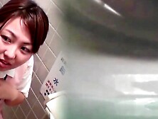 Cute Asian staff dump varied streams in the office toilet