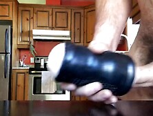 Horny Lad Pushes His Big Pecker Into Flashlight Toy On Webcam