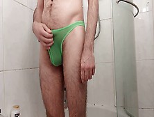 Masturbating And Cumming In Mesh Trunks While Taking A Shower