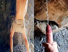 Neanderthal Man Masturbates His Penis In A Cave Near A Fire