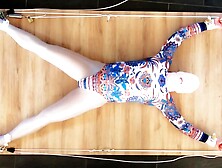 Selfbondage spreadeagle in leotard and pantyhose - shorter cut version