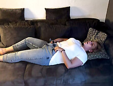 Masturbation Masturbating In Jeans On The Sofa Multiple Orgasms I Twice Rubbing Satisfyer