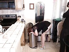 Stepmom Stuck Into The Garbage Can Needs Sex To Got Free